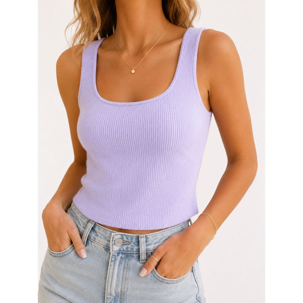 House of Harlow 1960 Misty Lilac Rib Knit Tank Top NWT Women's S Stretch